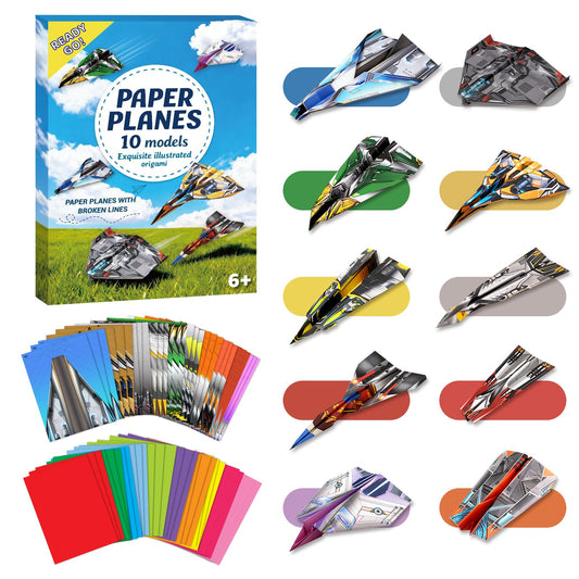 hapray 60 Sheets Paper Airplane Kit, Art and Crafts for Kids with Paper Airplane Instructions Book & Video, Stocking Stuffers for Boys Girls, Birthday Easter Kids Activities Crafts Gifts