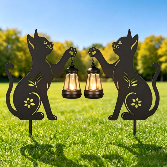 Doorkeer Solar Cat Lantern Outdoor 2Pack Hanging Black Cat Decor Solar Lights Birthday Gifts for Women Mom and Grandma Mother's Day Garden Stakes Metal Lawn Statue Patio Decorations Stakes