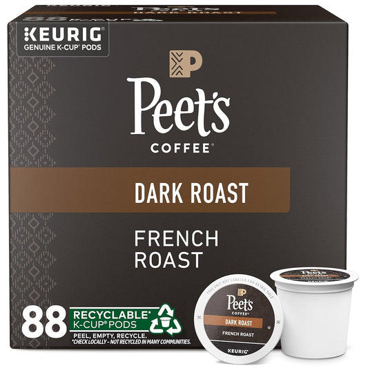 Peet's Coffee Dark Roast K-Cup Pods - 100% Arabica French Roast, 88 Count (4 Boxes of 22 Pods)