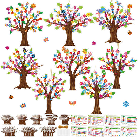 Watersay 48 Sets Spring Tree Craft Kits for Kids Bird Butterfly DIY Tree Spring Art Craft Ornaments for Preschool Home Easter Party Art Activities Decoration