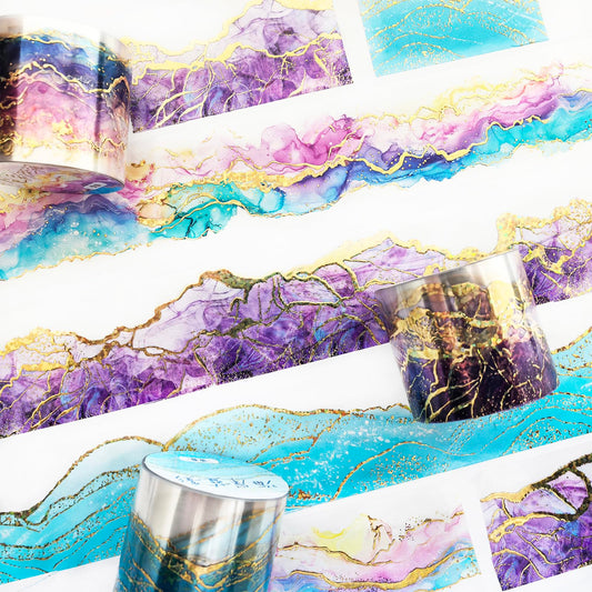 Lciyioc PET Tape Stickers for Journaling,3 Rolls Watercolor PET Washi Tape for Scrapbooking Supplies,Junk Journal,Notebook,Planner,DIY Craft(Coastal Blue Shadow)