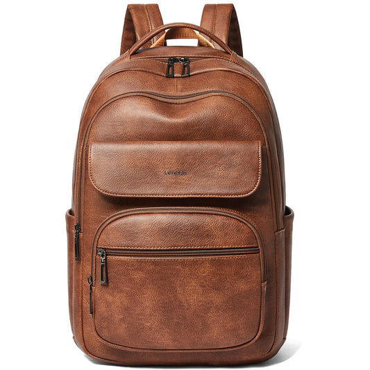 Leresas 37L Vegan Leather Backpack Purse for Women Mens Travel Backpack Work Laptop Teacher BackPack College Daypack Business Backpack Office Bag Brown