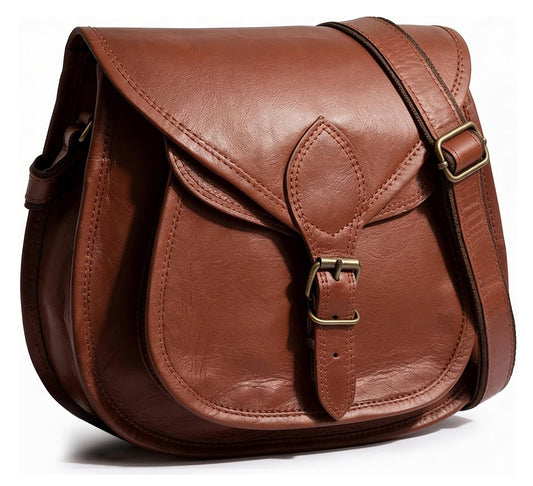 RUSTIC TOWN 11 inch Small Brown Leather Crossbody Satchel Bag Vintage Purses Handbags for Women