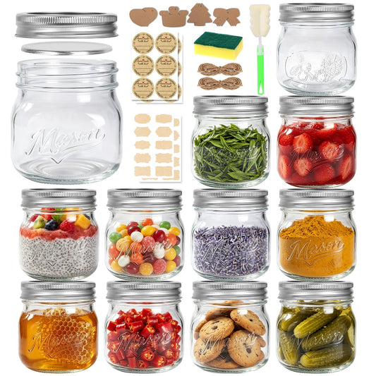 BIGIVACA 16 oz Wide Mouth Mason Jars, 12 Pack Canning Jars with Embossed Fruit Pattern, Glass Jars for Food Storage, Preserving, Pickling, Meal Prep, DIY Crafts and Home Decor