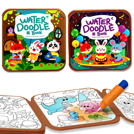 BlivEclat Water Coloring Book for Toddlers 1-3 - Mess Free Reusable Magic Reveal Montessori Painting Book with Water Pen - No Mess Paint with Water Activity for Kids Ages 2-4