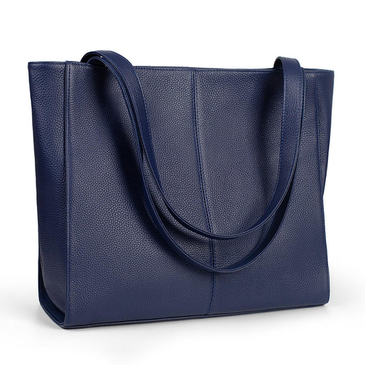 befen Soft Real Leather Tote Bag for Women, Ladies Leather Shoulder Bags Purse Satchel Handbag with Top Handles for Work Navy Blue