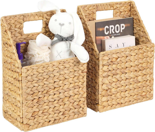Wicker Hanging Storage Basket (10,5"Lx6,5"Wx13"H), Set of 2 Wall Baskets, Water Hyacinth Baskets, Wall Decor Hyacinth Basket Hanging for Organizing Files, Mails, Books, Magazine,...