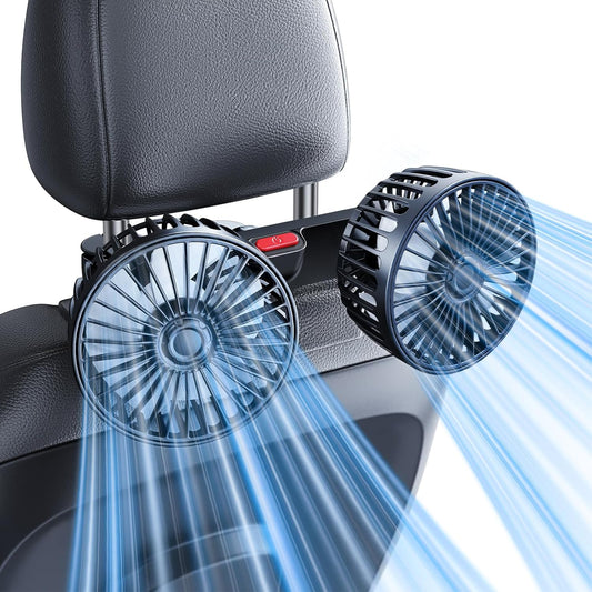 Yatessence 360 12V/24V Dual-Head Rear Seat Car Fan, Powerful Airflow, Rotation, Blows Both Left & Right, Adjustable