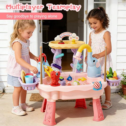 TUVBPK 2027 Upgraded Toddler Sand Water Table Toy with Electric Water Pump, Kids Sand Water with Faucet/Play Food Accessories/Fishing Toy, Kitchen Play Sink Toys for Girl Boy Age 3+ (Pink)