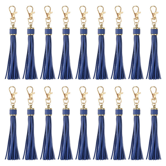 uxcell 18pcs PU Leather Tassels, 5.9 Inch Keychain Tassel Charm with Lobster Swivel for Jewelry Making, Handbag, DIY Crafts, (Navy)