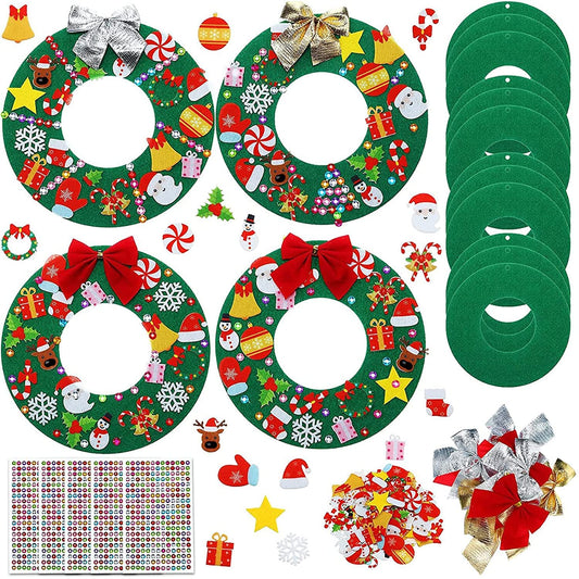 Tatuo 24 Pcs Felt Christmas Tree Wreath Decorating Craft Christmas DIY Ornaments Making Kit with 221 Self Adhesive Felt Stickers 12 Bows and 5 Gem Stickers (Donut Style)