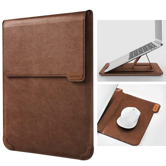 Nillkin Laptop Sleeve 15.6 inch, MacBook Sleeve with Adjustable Stand & Mouse Pad, 2 Stand Modes, 15 inch Laptop Case, Slim MacBook Accessories for Samsung/Surface/Chromebook/HP 13-15.6 inch, Brown