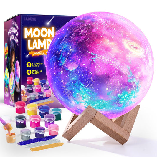 LAOESE Paint Your Own Moon Lamp Kit, Cool Gifts DIY 3D Moon Night Light, Arts and Crafts for Kids Ages 8-12, Space Art Supplies Craft Kits, Girls Boys Birthday Gifts for Kids Ages 3 4 5 6 7 8-12+