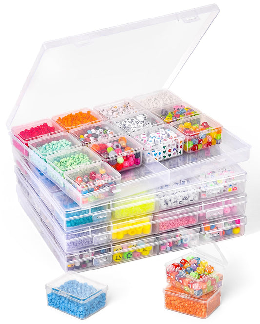 Cokapo Bead Organizer Box, 64 Pcs Clear Bead Storage Containers, Craft Organizers and Storage with Hinged Lids, Small Plastic Containers Boxes for Diamond Painting Art, Jewelry, Nail Art, Small Parts