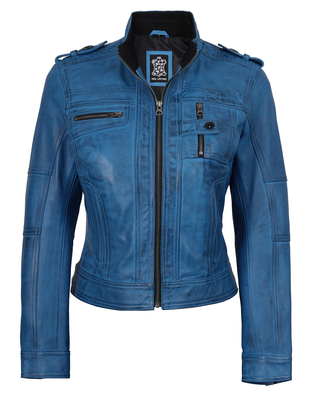 Blingsoul Slim Fit Lightweight Women's Leather Jacket | [1329466] Tavares Vivid Blue Wax, 2XL