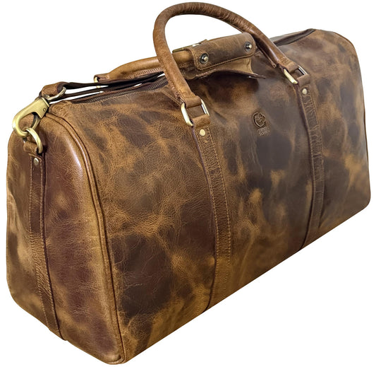 Leather Duffle Bag for Men - Full Grain Leather Travel Bag - TSA Approved Carry On Weekender Overnight Duffel Bag (20 inch)