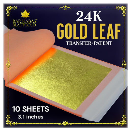 Barnabas Blattgold Gold Leaf - 24K Real Gold [10 Sheets, 3.1 inches] - Transfer Patent for Painting, Arts and Crafts