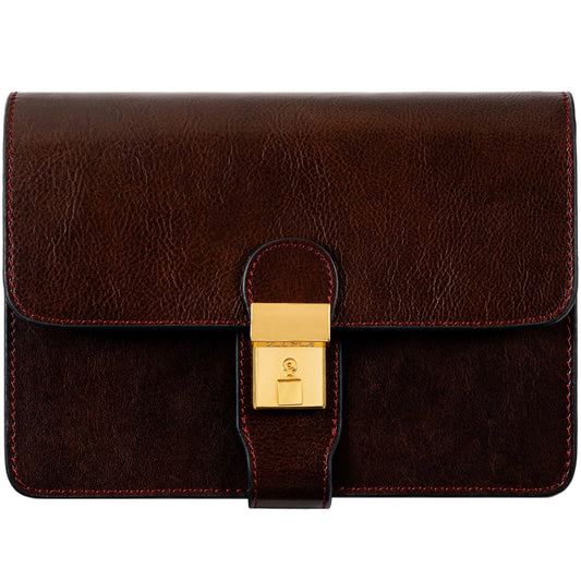 Time Resistance Leather Clutch - Organizer Bag for Men - Wrist Bag - Briefcase Handmade in Italy - Handbag for Men (Brown) - Gift Box Included