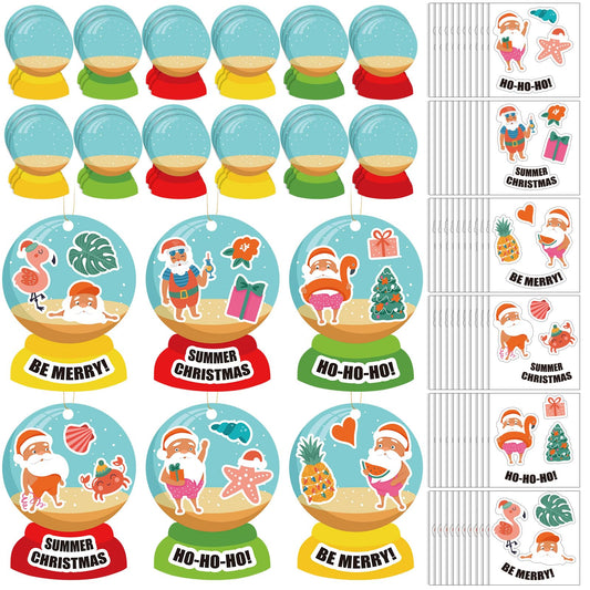 Soulchen 36 Pcs Summer Christmas Craft Kit DIY Crystal Balls Greeting Card with Christmas Fun Stickers for Hawaiian Tropical Christmas Party Decorations Favors Supplies School Family Craft Activities
