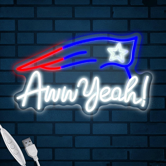 Football Team Neon Sign, Cool Dimmable Light Up Led Aww Yeah Football Sign Merch Logo Hanging USB Powered for Wall Decor, Man Cave, Bedroom, Game Room Deco, Birthday Christmas Gift for Kids Boys Fans (Petriots)