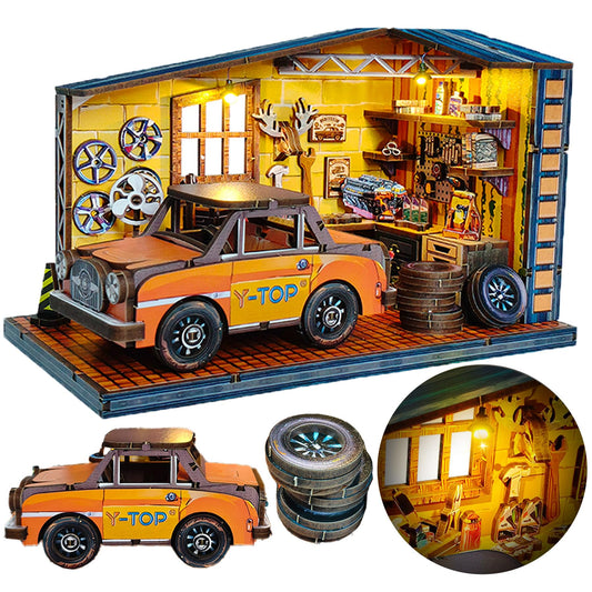 DIY Miniature House Kit – Mini House Book Nook Kit Bookend Bookcase Craft Bookshelf Home Decor with LED Light Christmas Birthday for Adults Beginners(Dream Repair Factory)