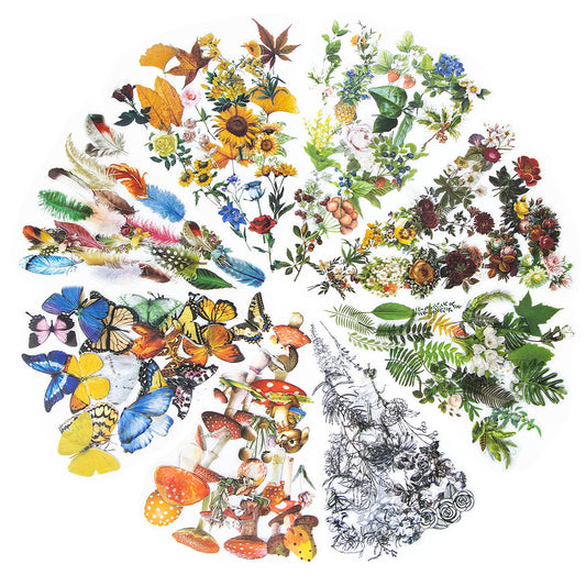 Imeepa Scrapbooking Stickers 480Pcs Plants Stickers, 8 Series Nature Theme, Flowers Mushroom Butterfly Feather Stickers for Scrapbook Journaling DIY Crafts Planners Art