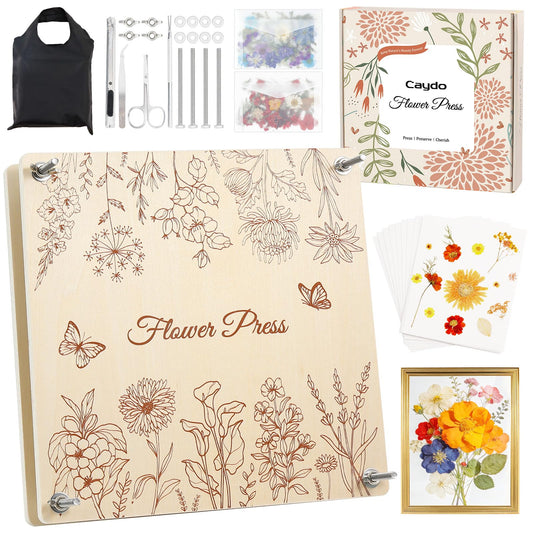 Caydo Large Flower Press Kit for Adults & Teens, 11"x11" 10 Layers Flower Pressing Kit for Pressed Flowers, Herbs & Leaves, Flowers Bouquet Preservation Kit for Bookmarks, Wedding and Craft Projects