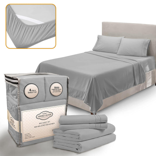 Abeero Home Twin Sheets Set - Luxury Hotel Bed Sheets - Soft Cooling Sheet with Elastic Corner Straps - Deep Pocket Microfiber Bedsheet - Bedding Sheet & Pillowcases -3 PC (Twin Size, Light Gray)