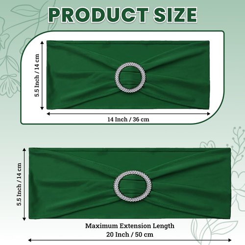 MDS Premium Spandex Chair Sashes - Stretchy Bow Covers with Buckle Slider | 50 Pack - Green