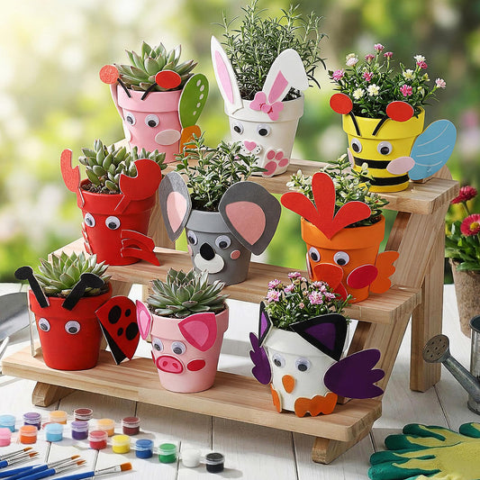 Teyva Daily 12 Sets Terracotta Pots to Paint Kit Spring DIY Crafts Flower Pots Felt Animal Acrylic Paints 24 Brushes 48 Googly Eyes Easter Party Supplies for Spring Garden Art Decoration