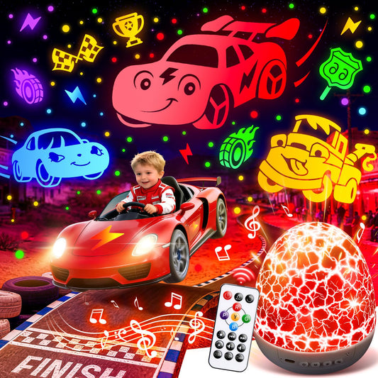 PIKOY Toddler Toy Cars Toy Projector | 6HD Films+15 Sounds+31 Colors+Remote Control+360°Rotating | Egg Light for Nursery Toy Cars for Toddlers 1-3 Toys for Boys Age 4-7 Boy Birthday Gifts 1-8 Years