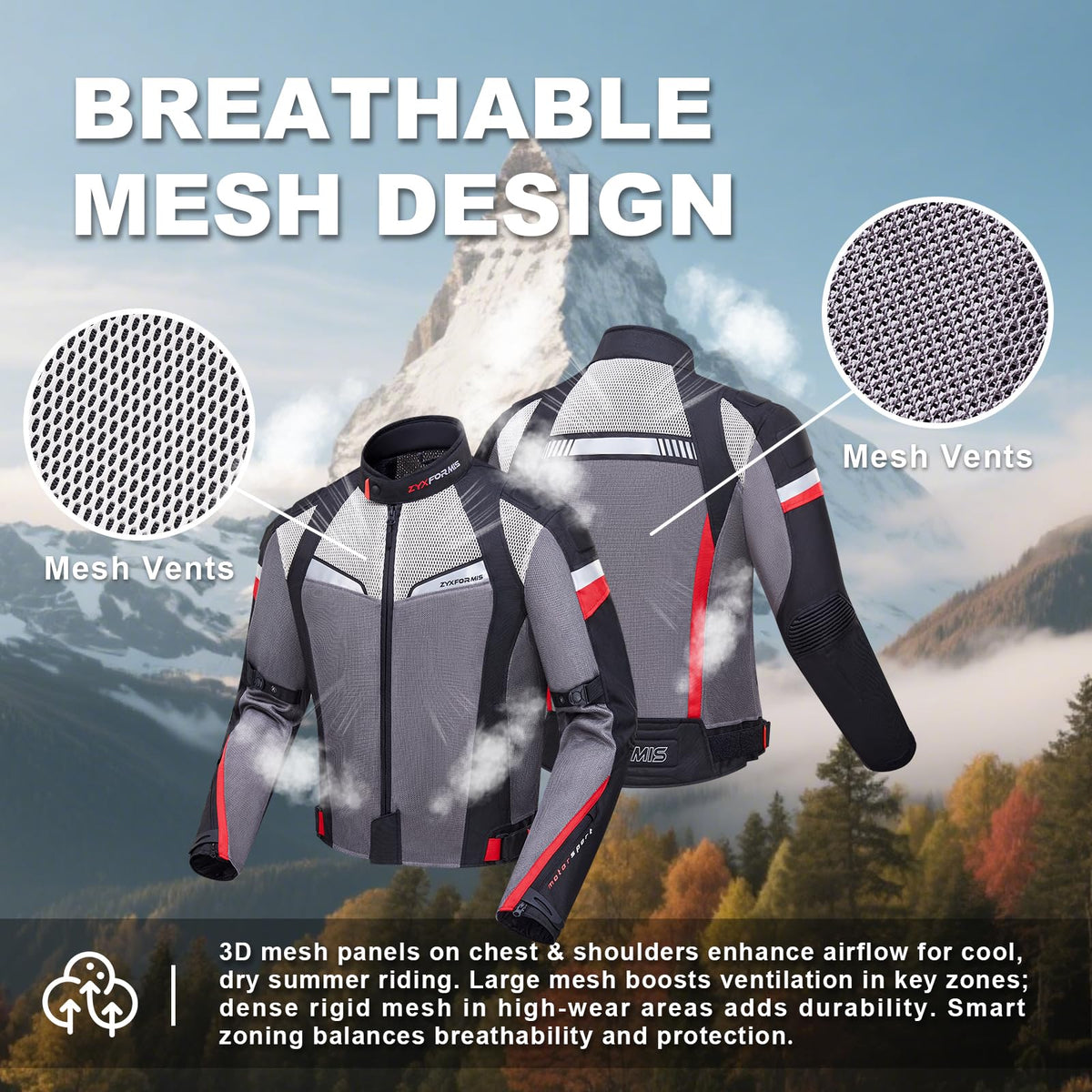 Zyxformis Summer Motorcycle Jacket, Breathable Mesh Motorcycle Riding Jacket For Men With CE Armored