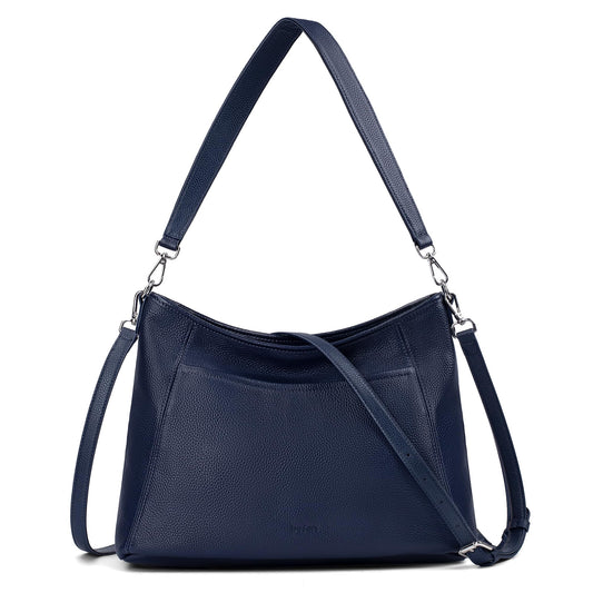 befen Genuine Leather Crossbody Bag for Women, Navy Blue Purses Soft Real Leather Hobo Bag with 2 Detachable Straps Designer Large Crossbody Purse Womens Shoulder Handbag for Daily and Work
