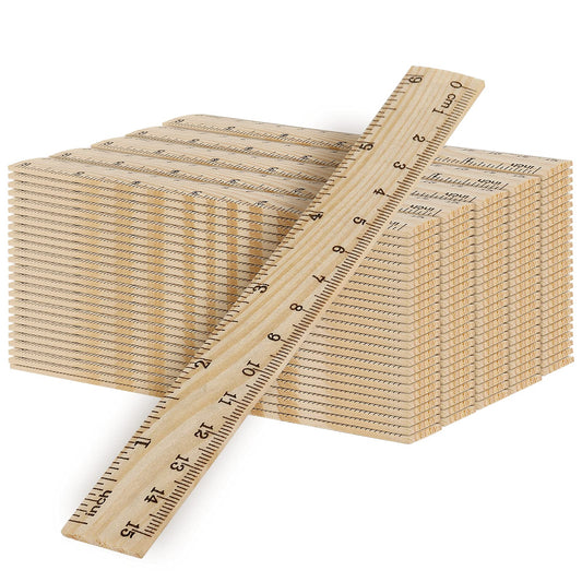 MUKLEI 144 Packs 6 Inch Wooden Rulers, 2 Scales Double Sided Pine Wood Student Ruler Measuring Rulers Straightedge for Home, School, Office, Craft Uses, 15 cm