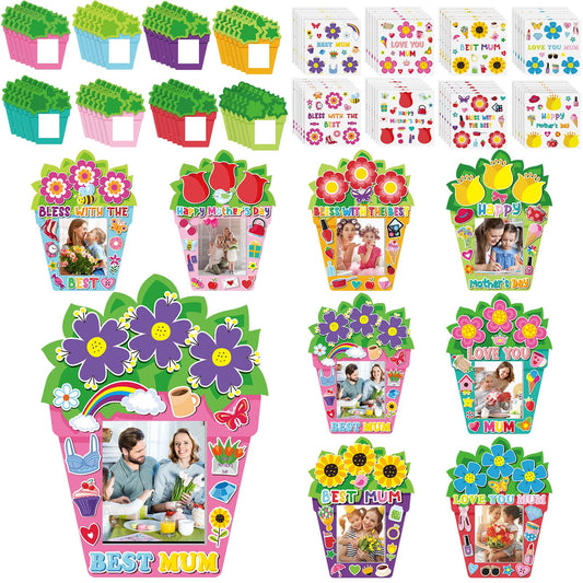 Fuutreo 96 Pieces Mother's Day Craft Kit, Mother's Day DIY Picture Frame, 48 Paper Photo Frames with 48 Sticker Sheets, DIY Classroom Activity, Party Decor, Mom Gift(Flower)