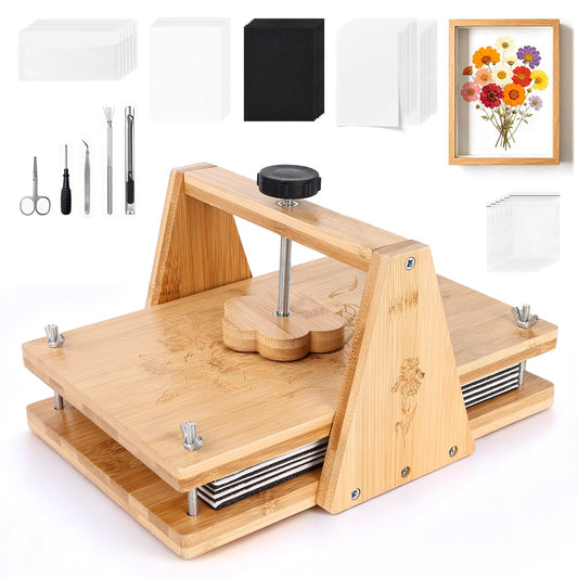 Bemoauty Flower Pressing Kit for Adults and Teens, 6 Layers Wood Flower Press 11.8" x 8", Flower Preservation Kits with 6 Sponge Sheet, Drying Plates and 24 Lining Papers, DIY Art & Crafts Gift