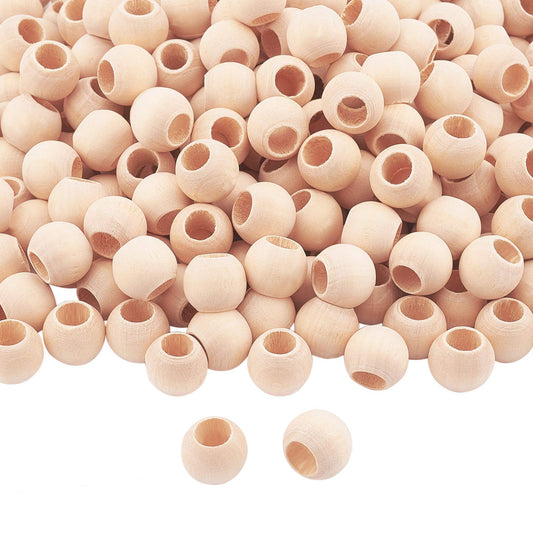 PH PandaHall 300 Pcs 14mm Natural Unfinished Wood Spacer Beads Large Hole Round Ball Wooden Loose Beads for Crafts DIY Jewelry Bracelet Making Christmas Decoration