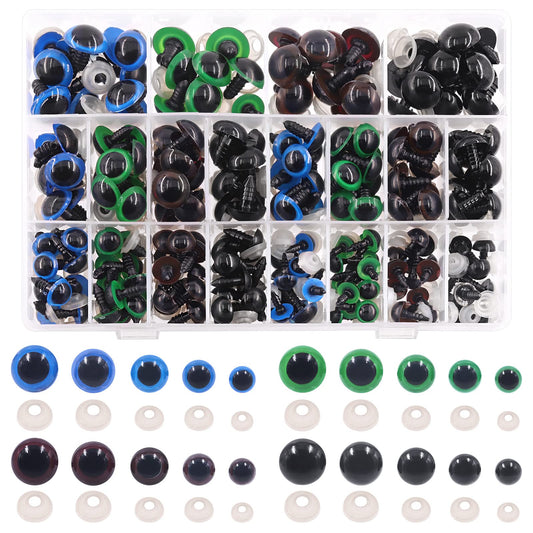 Rustark 224 Sets Plastic Safety Eyes Stuffed Crochet Eyes Craft Doll Eyes Kit with Washers for DIY Crafts Projects 10 12 14 16 18mm Green Blue Black Bronze
