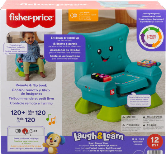Fisher-Price Laugh & Learn Toddler Learning Toy Smart Stages Chair, Teal, Music Lights & Activities for Ages 1+ Years, Multilanguage Version