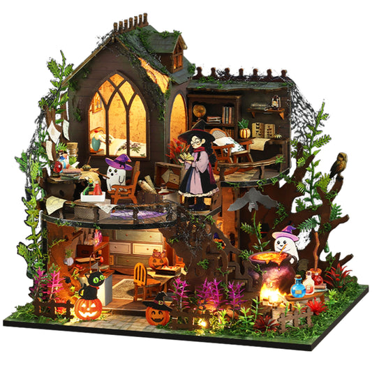 ISSEVE DIY Miniature House Kit, Tiny House Dollhouse Kit for Adults, Mini House Building Kits, Miniature Kit Adult Craft Diorama Kit Home Bookshelf Decoration, Gifts for Birthday (Magic Castle)