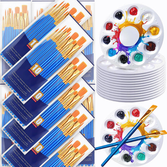 264PCS Valued Paint Brushes and Palettes Set，24Pack of 240PCS Paint Brushes Bulk, 24 Paint Paint Trays, Artist Acrylic Brushes Nylon Brush Head, Suitable for All Purpose Oil Watercolor Painting Se