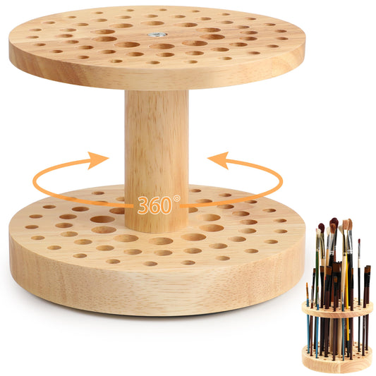 Dlicoda 52 Holes Paint Brush Holder, 360° Rotating Paint Brush Organizer, Hardwood Storage Stand Rack for Artists Brushes, Crafts Tools, Makeup Brush, Calligraphy Pens
