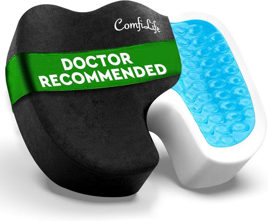 ComfiLife Premium Gel & Memory Foam Seat Cushion - Doctor Recommended for Back & Sciatica Pain Relief | Black