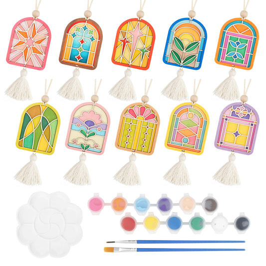 Temlum Wooden Air Frshener Painting Kit, Unfinished Wood Crafts Painting Kits for Adults Wooden Ornaments to Paint DIY Arts and Crafts Project Home Decor