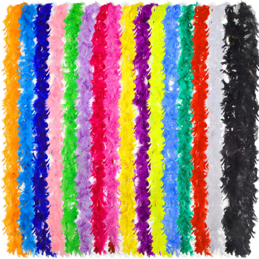 16 Pieces Boas for Party Bulk 6.6 ft Feather Boas for Adults Halloween Costume Dress up DIY Party Neon Accessories, Pink, Red, Green, Yellow, Blue, Black Feather Scarf, 16 Colors