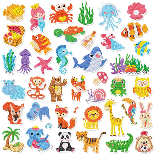 Labeol Diamond Art Kits for Kids Boys and Girls Ages 6-8-10-12 Easy to DIY Creative Diamond Art Sticker Craft by Numbers Kits for Kids and Adult Beginners (Jungle Animals)