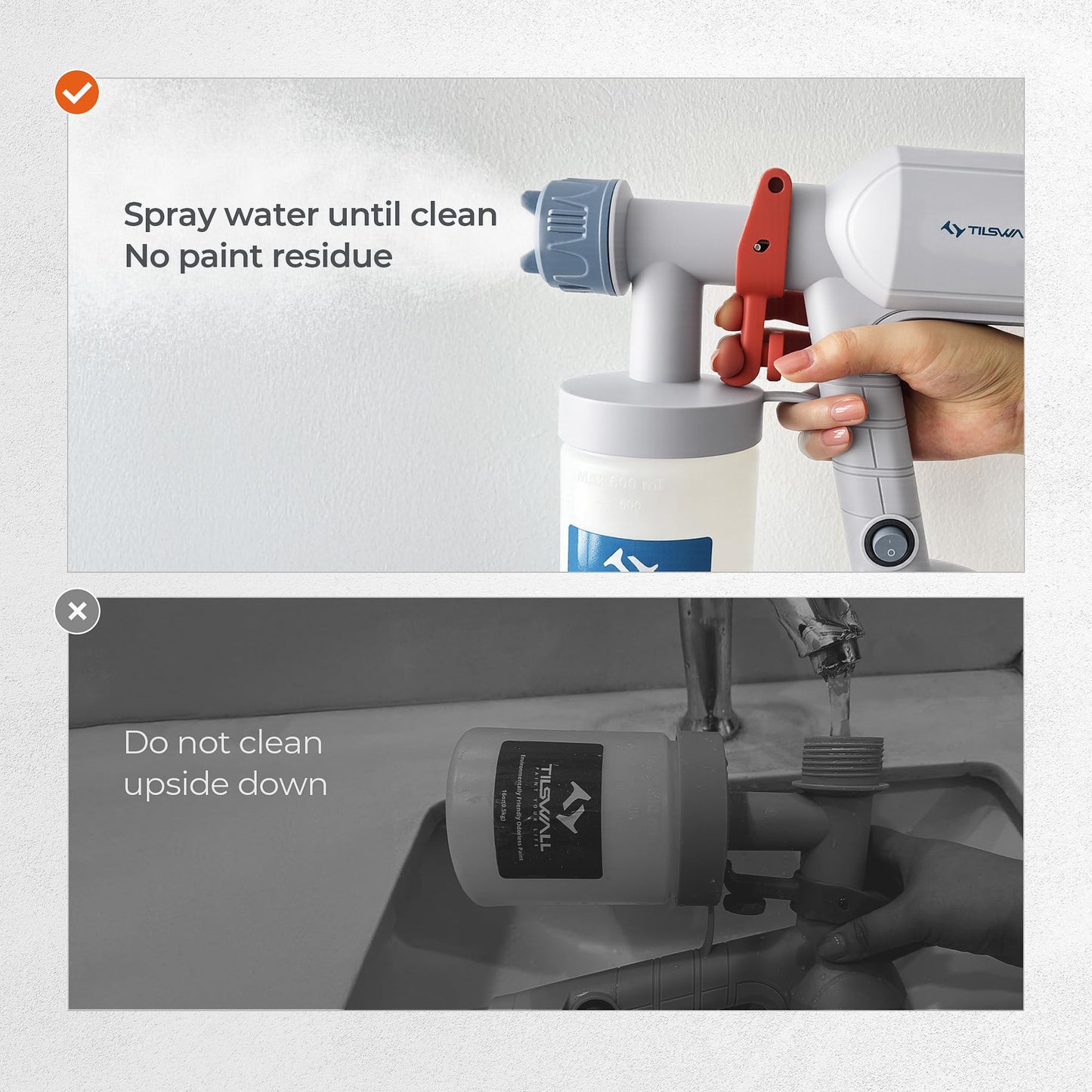 Tilswall Paint Sprayer,Upgraded Ultra-Light Electric Paint Spray Gun with 2 Nozzles & 3 Patterns Easy to Clean for Fences, Sheds, Walls, Ceilings, Furniture, Cabinets, Garden & DIY, White