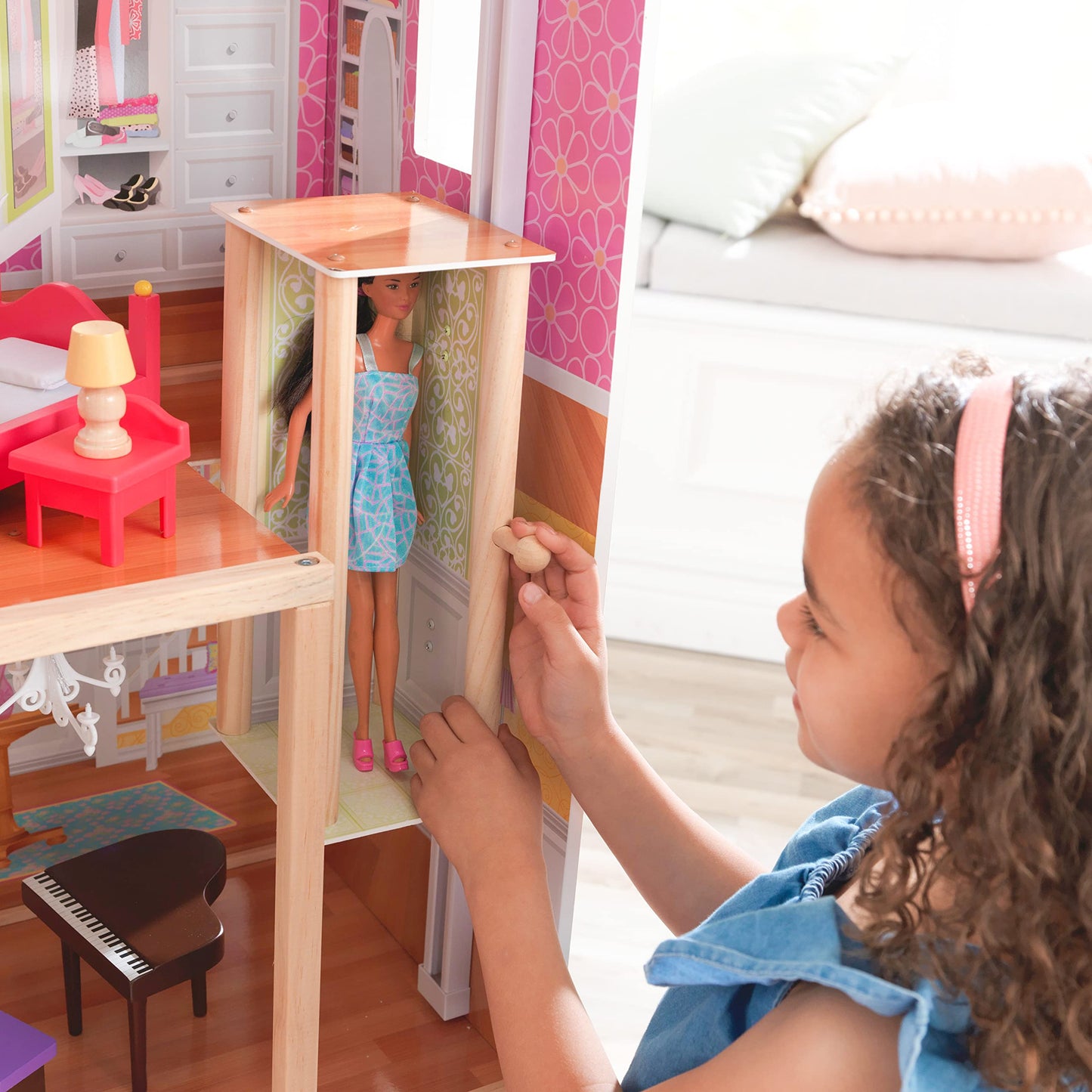 KidKraft Majestic Mansion Wooden Dollhouse with 34-Piece Accessories, Working Elevator and Garage, Gift for Ages 3+