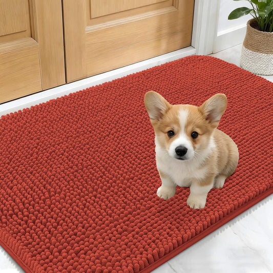 OLANLY Dog Door Mat - Absorbent Non-Slip Washable Doormat for Muddy Paws | 30x17, Maple Red