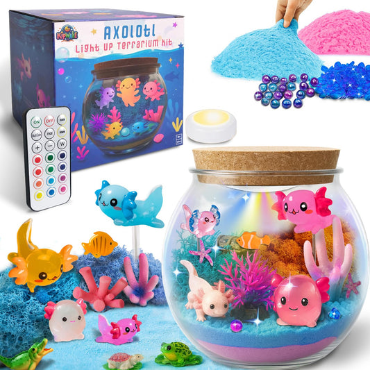 Axolotl Gifts for Girls & Boys – DIY Glow Jar Toy with LED – Cute Axolotl Night Light Arts and Crafts for Kids Ages 4 5 6 7 8-12 Year Old – Great Room Decor, Birthday Decorations & Easter Gifts